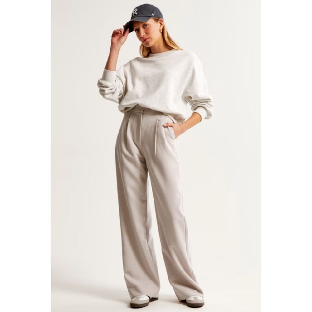 Abercrombie & Fitch Sloane Tailored Wide Leg Trousers, Taupe, Size 20R